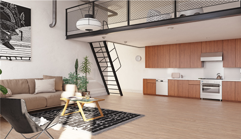 Séjour avec mezzanine